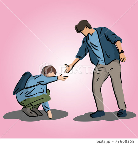 man helping his friend to get up isolated on gradient pink background. Business teamwork concept. 73668358