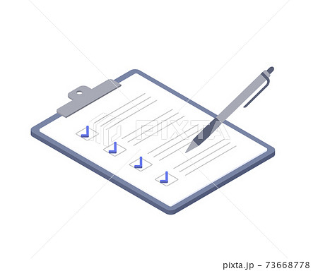 アイソメトリックのチェックシートとペン 73668778