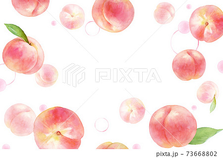 ジューシーな桃とドットの背景 水彩イラスト コピースペースあり のイラスト素材