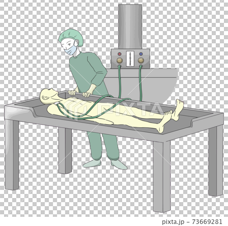 エンバーミングの「注入」工程で防腐固定液を注入する人2 エンバーミングの「注入」工程で防腐固定液を注入する人2 73669281