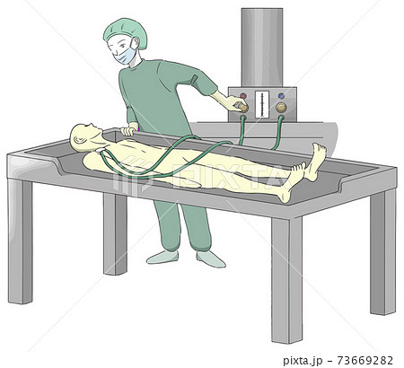 エンバーミングの「注入」工程で防腐固定液を注入する人3 エンバーミングの「注入」工程で防腐固定液を注入する人3 73669282