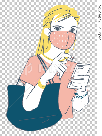 スマホを手に持つマスクをした女性 イラストのイラスト素材 スマホを手に持つマスクをした女性 イラストのイラスト素材
