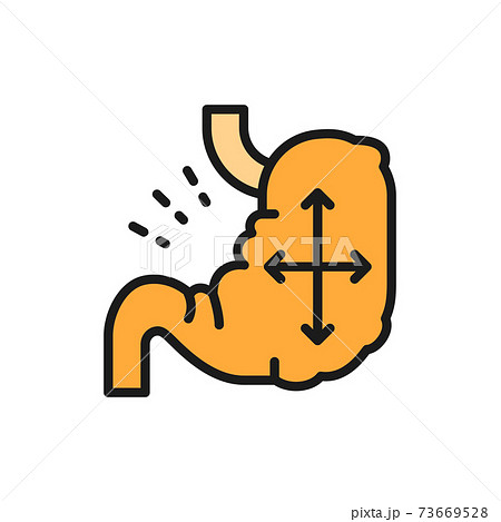 Vector distended stomach, abdominal distension flat color line icon. 73669528