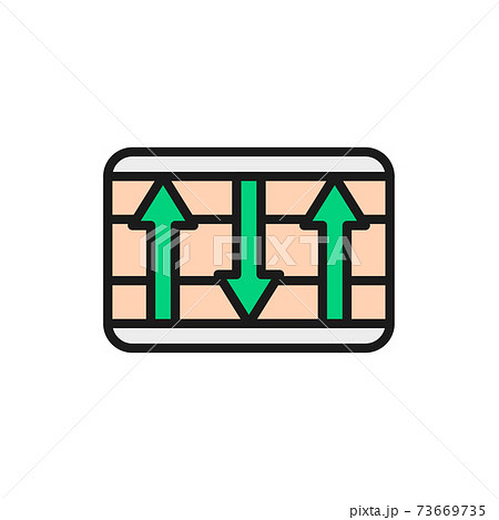 Comfortable orthopedic mattress, flexible layered material flat color line icon. 73669735