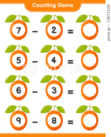 Counting game, count the number of Ximenia and write the result. Educational children game, printable worksheet, vector illustration Counting game, count the number of Ximenia and write the result. Educational children game, printable worksheet, vector illustration 73672520