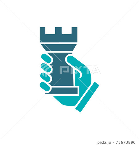 Human holding rook chess colored icon. Board game, table entertainment symbol Human holding rook chess colored icon. Board game, table entertainment symbol 73673990