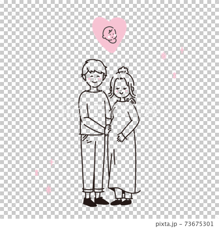 子供を授り 幸せそうなカップルのイラスト 線画 塗りなし のイラスト素材 子供を授り 幸せそうなカップルのイラスト 線画 塗りなし のイラスト素材