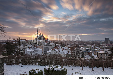 Panoramic  view of the The Cathedral of Saints Peter and Paul in Brno in Czech Republic. 73676405