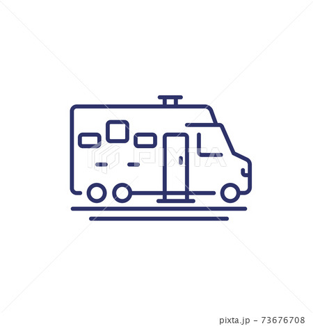 camper line icon, camping van, RV car on white 73676708