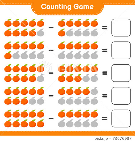 Counting game, count the number of Tangerin and write the result. Educational children game, printable worksheet, vector illustration Counting game, count the number of Tangerin and write the result. Educational children game, printable worksheet, vector illustration 73676987