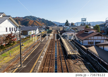 歩道橋から誰もいない駅を眺める 歩道橋から誰もいない駅を眺める 73678122