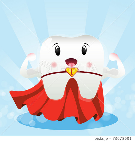 Cute cartoon with super-strong teeth characters oral dental hygiene, children dentistry concept. Vector Illustration 73678601