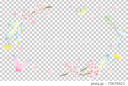 <Frame material> Spring plant and butterfly wreath (horizontal oval) drawn in watercolor 73678921