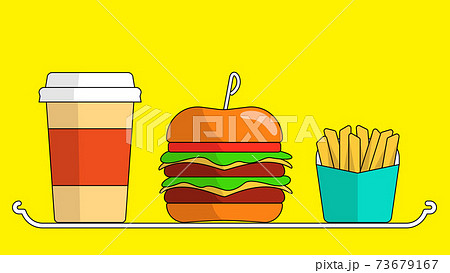 ファストフードのサンプルイラスト ハンバーガーとコーヒーとポテトのイラスト素材