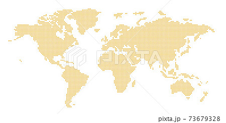 丸いドットでできた世界地図 大西洋中心 オレンジのイラスト素材