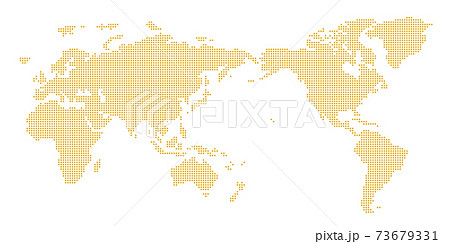 丸いドットでできた世界地図 太平洋中心 オレンジのイラスト素材