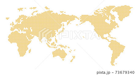 角丸正方形のドットでできた世界地図 太平洋中心 オレンジのイラスト素材