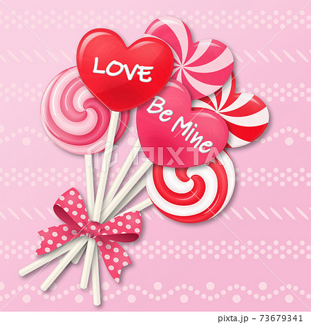バレンタイン ロリポップキャンディ イラスト素材 正方形 バレンタイン ロリポップキャンディ イラスト素材 正方形 73679341