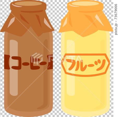 ビン入りのコーヒー牛乳とフルーツ牛乳のイラスト素材