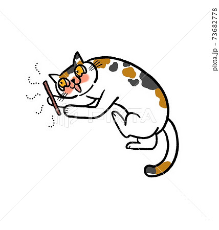 マタタビを与えられた猫のイラスト マタタビを与えられた猫のイラスト 73682778