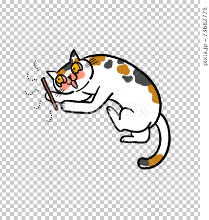 マタタビを与えられた猫のイラスト マタタビを与えられた猫のイラスト 73682778