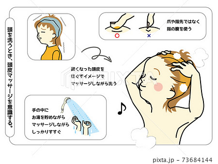 頭を洗うとき 頭皮マッサージを意識する のイラスト素材