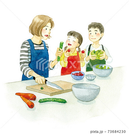 一緒に料理をする親子のイラスト素材