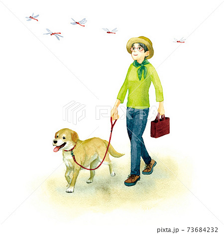 犬の散歩をする女性のイラスト素材