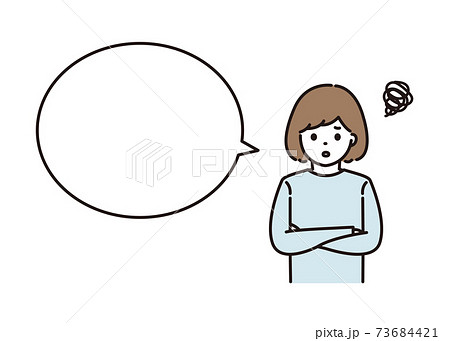 腕組みをして悩む女性 吹き出し 73684421