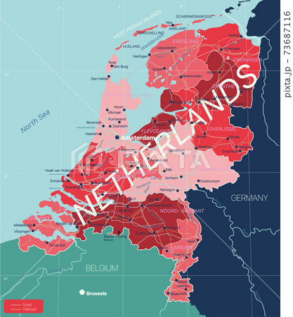 Netherlands country detailed editable mapのイラスト素材 [73687116] - PIXTA