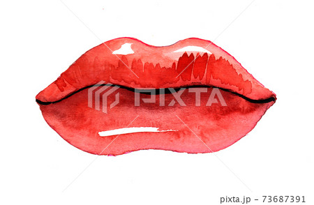 Sexy red lips. Watercolor painting 73687391