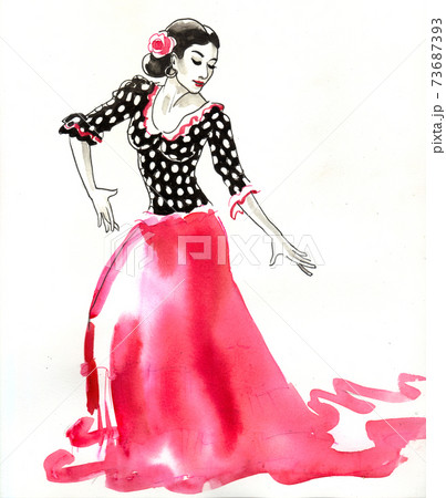 Beautiful Flamenco dancer. Ink and watercolor drawing Beautiful Flamenco dancer. Ink and watercolor drawing 73687393