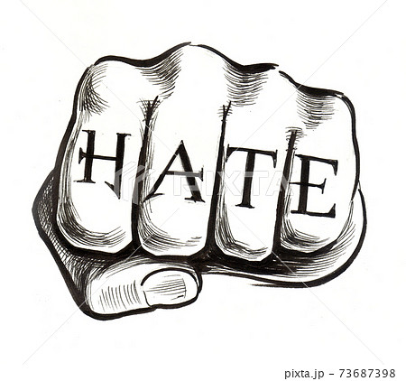 Hard core words fist tattoo Royalty Free Vector Image