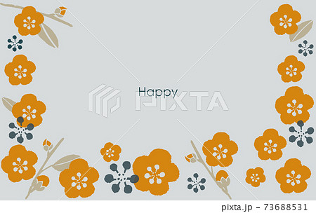 レトロなオレンジ色の梅の花イラストフレームのイラスト素材