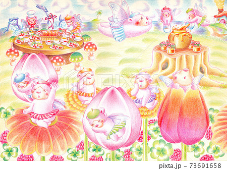 妹たち おはよう 朝ご飯できてるわよ のイラスト素材