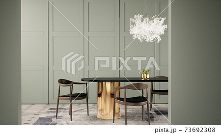 Room Interior design with beige green wall and pattern floor. room mockup stylish, luxury dining room interior 3d render illustration Room Interior design with beige green wall and pattern floor. room mockup stylish, luxury dining room interior 3d render illustration 73692308