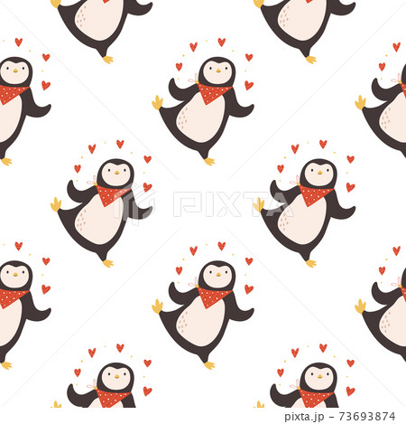 Vector seamless pattern with cute penguins for St. Valentines Day. Vector seamless pattern with cute penguins for St. Valentines Day. 73693874