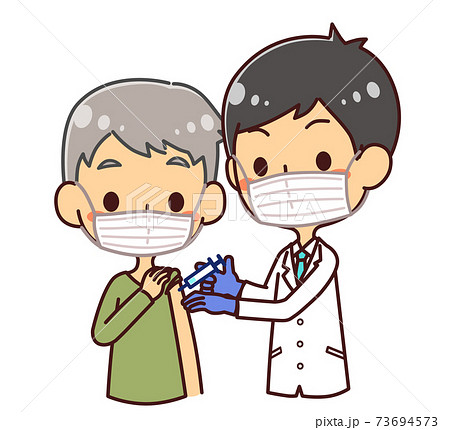 注射を打ってもらうシニア男性 ワクチン接種 予防注射 マスク着用のイラスト素材