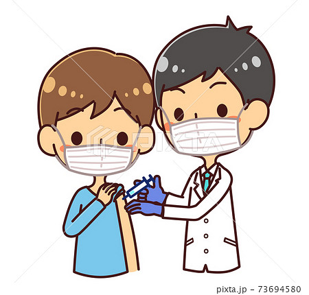 注射を打ってもらう男性 ワクチン接種 予防注射 マスク着用のイラスト素材