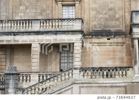 Medieval Maltese Architecture. View Of A Building Facade With Tall Windows And Balconies Medieval Maltese Architecture. View Of A Building Facade With Tall Windows And Balconies 73694637