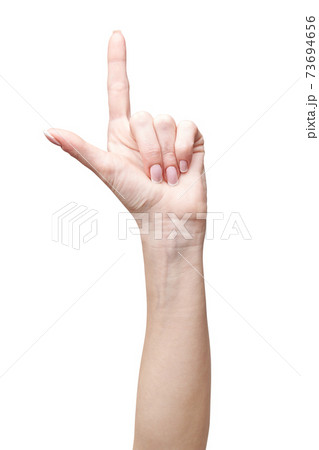 female hand poiting by finger isolated on white background with clipping path female hand poiting by finger isolated on white background with clipping path 73694656