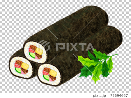 恵方巻き三段重ね柊飾り_巻き寿司 73694667