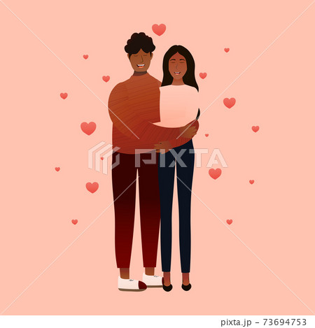 African couple embracing in cartoon style for valentine card, romance relationships, pair hugging, happy family laughing African couple embracing in cartoon style for valentine card, romance relationships, pair hugging, happy family laughing 73694753