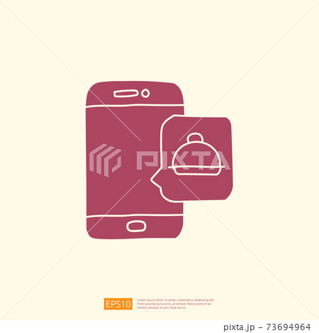food delivery service on smartphone screen icon. food shopping from home concept with silhouette doodle style vector illustration food delivery service on smartphone screen icon. food shopping from home concept with silhouette doodle style vector illustration 73694964