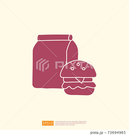 takeaway meal box with burger icon concept. takeaway food silhouette doodle style icon vector illustration 73694965