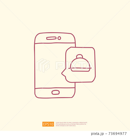 food delivery service on smartphone screen icon. food shopping from home concept with line doodle style vector illustration 73694977