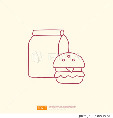 takeaway meal box with burger icon concept. takeaway food line doodle style icon vector illustration 73694978