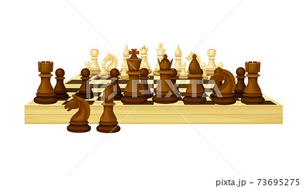 Wooden Chessboard with Chess Pieces as Chess or Strategy Board Game Vector Illustration 73695275