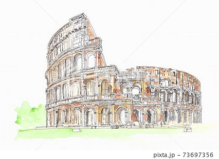 世界遺産の街並み イタリア ローマのコロシアムのイラスト素材