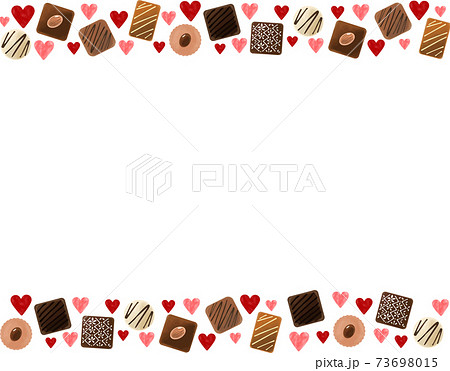 バレンタインに使えるチョコレートとハートのイラストフレーム 上下ラインのイラスト素材